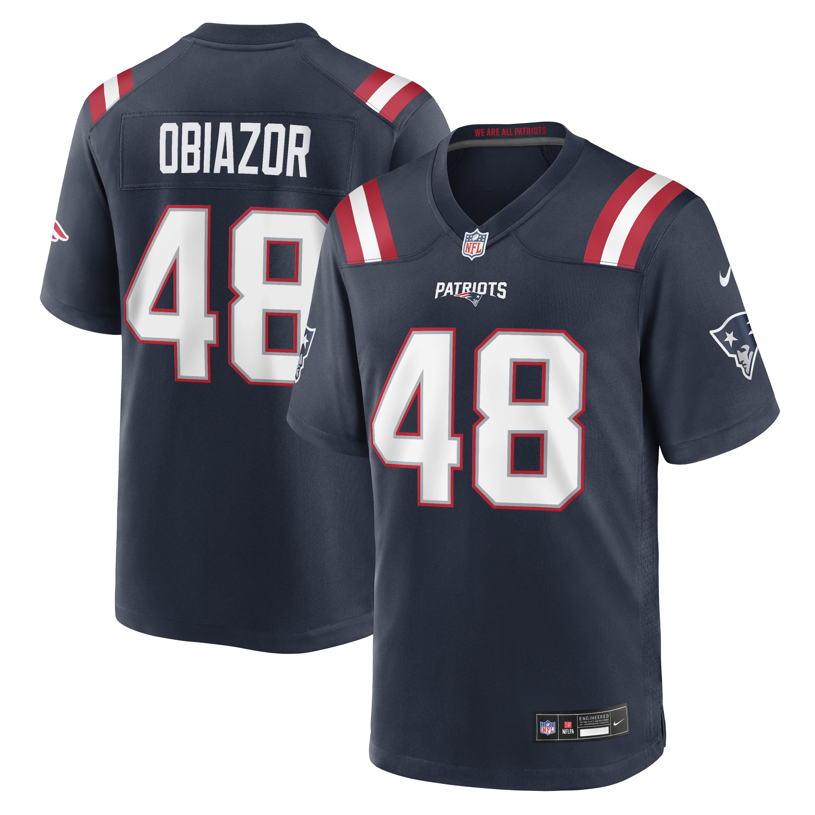 Men's Nike Namdi Obiazor Navy New England Patriots Team Game Jersey