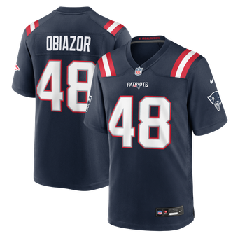 Men's Nike Namdi Obiazor Navy New England Patriots Team Game Jersey