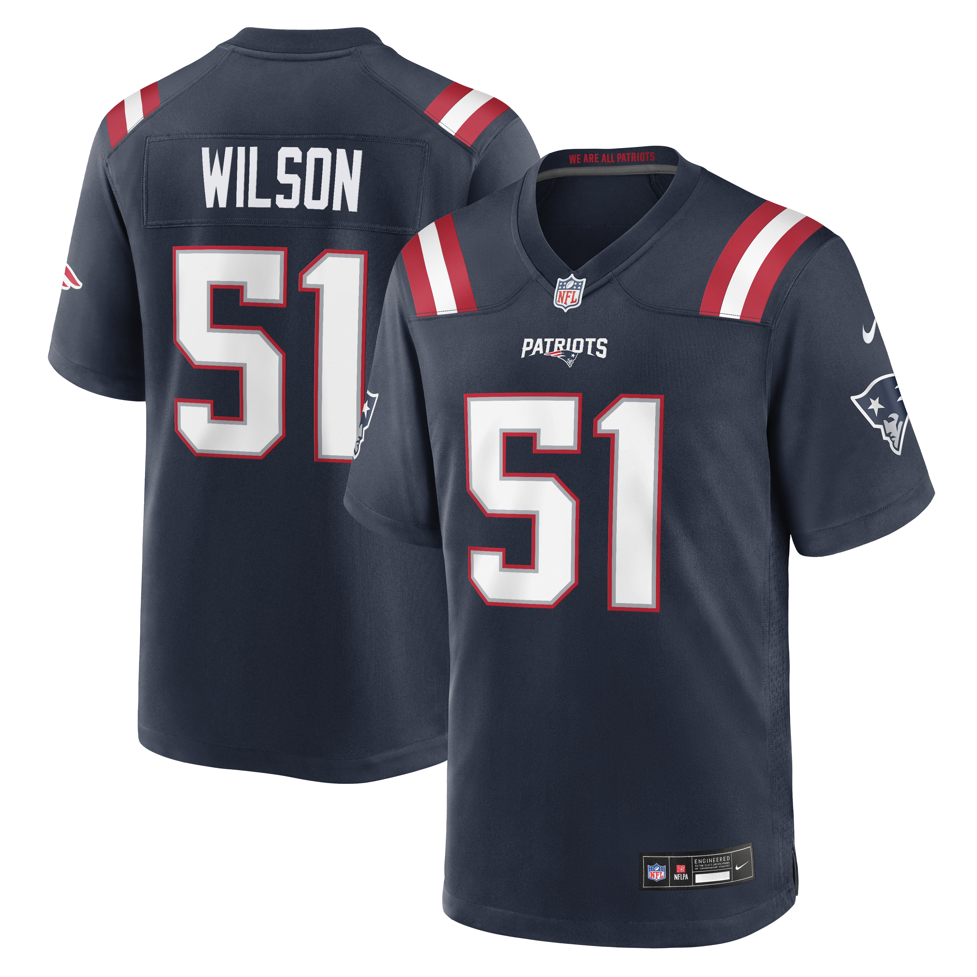 Men's Nike Riley Wilson Navy New England Patriots Team Game Jersey