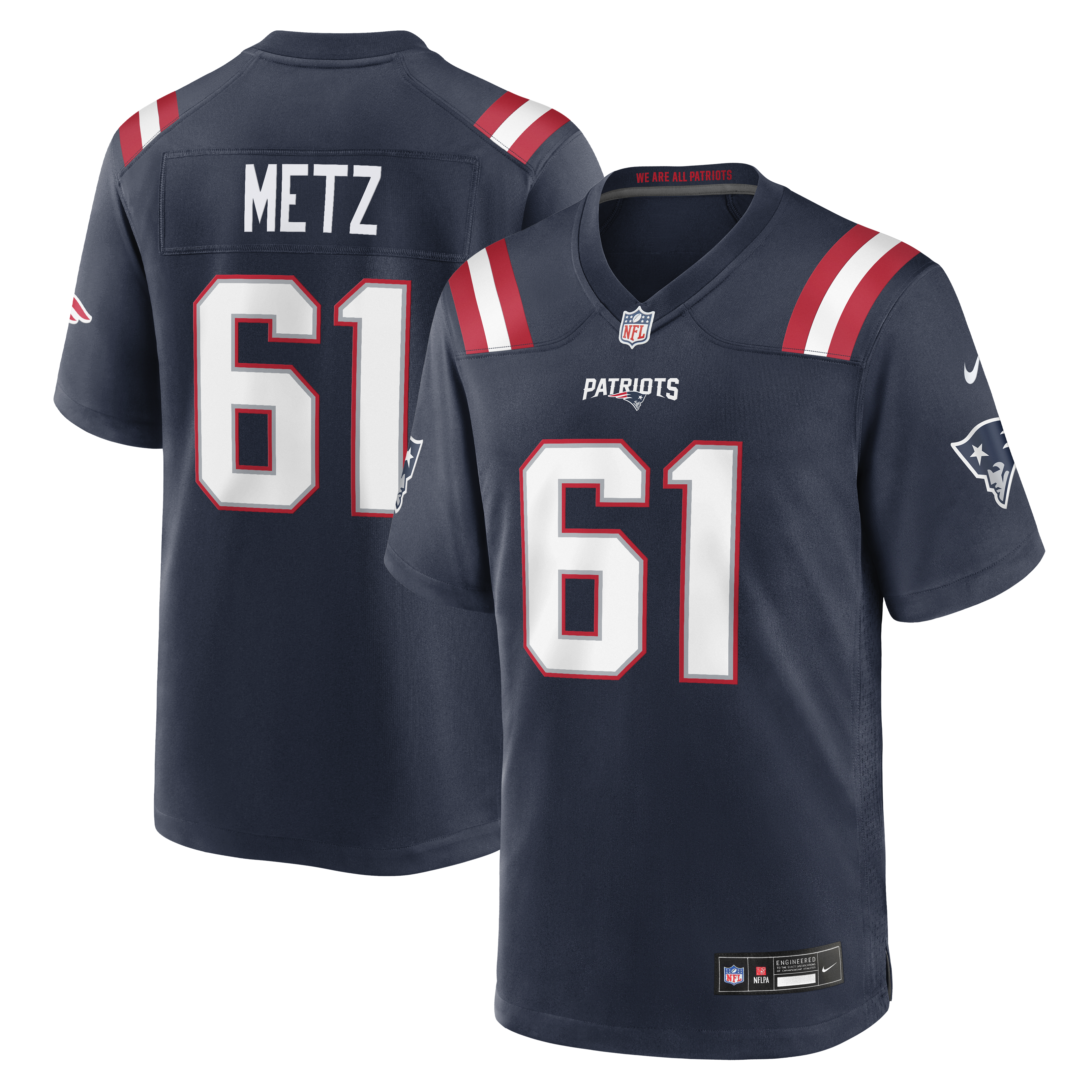 Men's Nike Lorenz Metz Navy New England Patriots Team Game Jersey