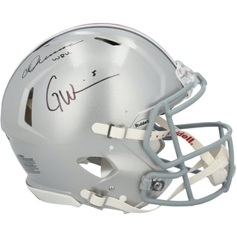 Chris Olave & Garrett Wilson Ohio State Buckeyes Autographed Riddell Speed Authentic Helmet