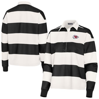 Women's Antigua Black/Cream Kansas City Chiefs Banner Rugby Long Sleeve Polo