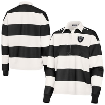 Women's Antigua Black/Cream Las Vegas Raiders Banner Rugby Long Sleeve Polo