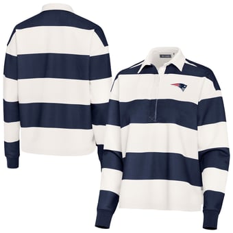 Women's Antigua Navy/Cream New England Patriots Banner Rugby Long Sleeve Polo
