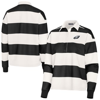 Women's Antigua Black/Cream Philadelphia Eagles Banner Rugby Long Sleeve Polo