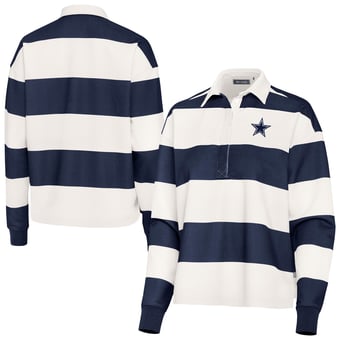 Women's Antigua Navy/Cream Dallas Cowboys Banner Rugby Long Sleeve Polo