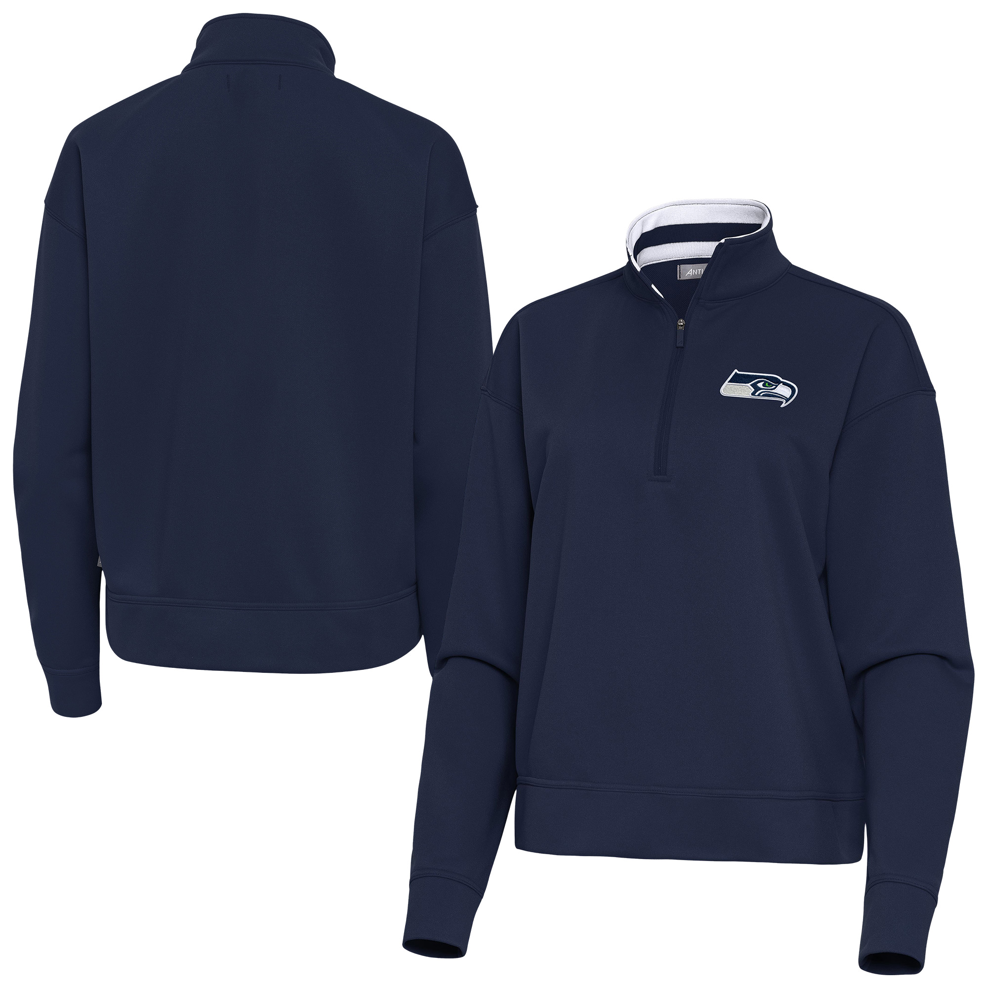 Women's Antigua College Navy Seattle Seahawks Goddess Quarter-Zip Pullover