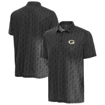 Men's Antigua Black Green Bay Packers Vigorous Polo
