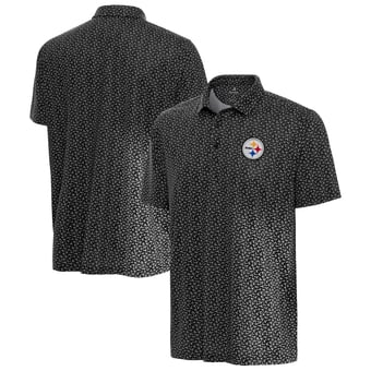Men's Antigua Black Pittsburgh Steelers Vigorous Polo