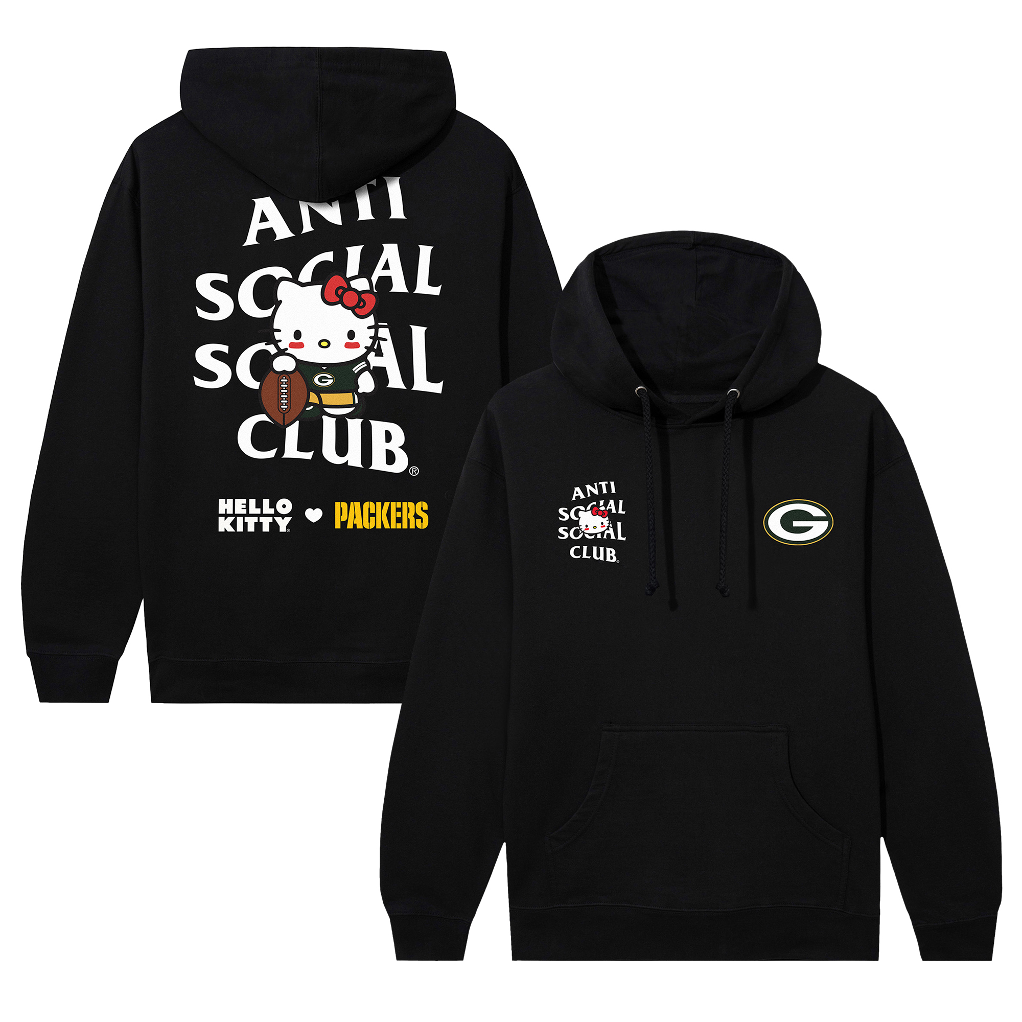 Unisex AntiSocialSocialClub Black Green Bay Packers Hello Kitty Blitz Hoodie