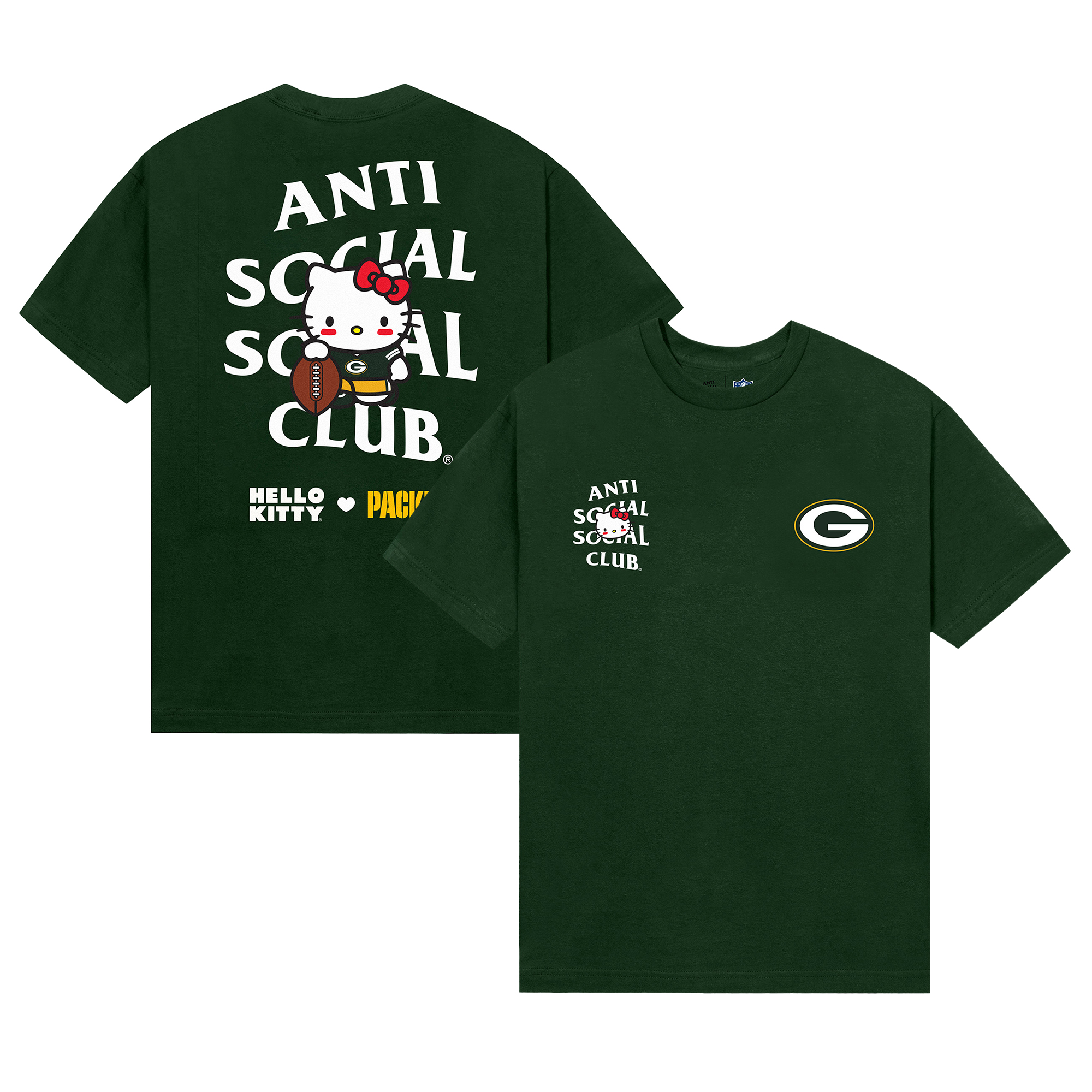 Unisex AntiSocialSocialClub Green Green Bay Packers Hello Kitty Blitz T-Shirt