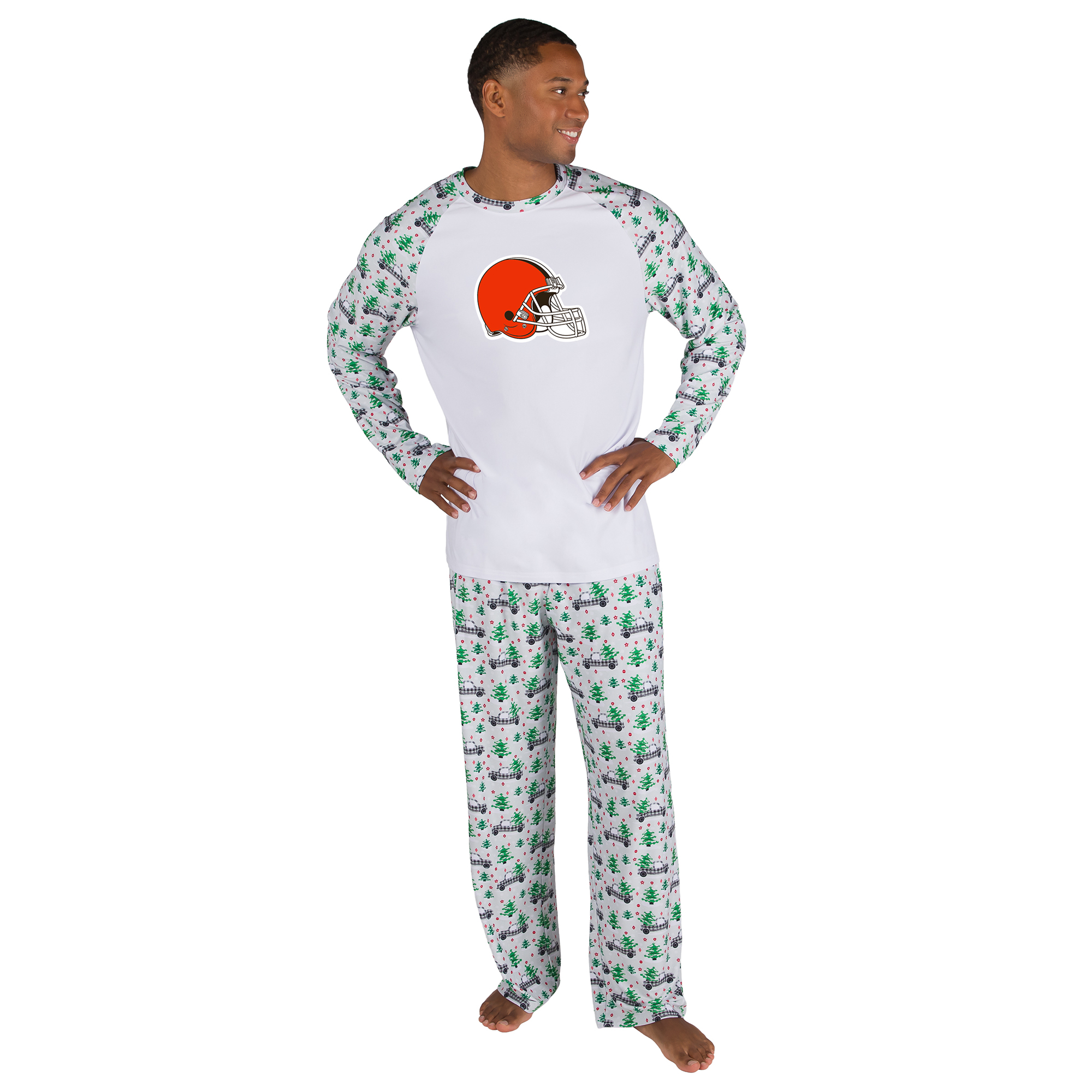 Men's Concepts Sport White Cleveland Browns Frostbite Knit Long Sleeve Top & Pants Sleep Set
