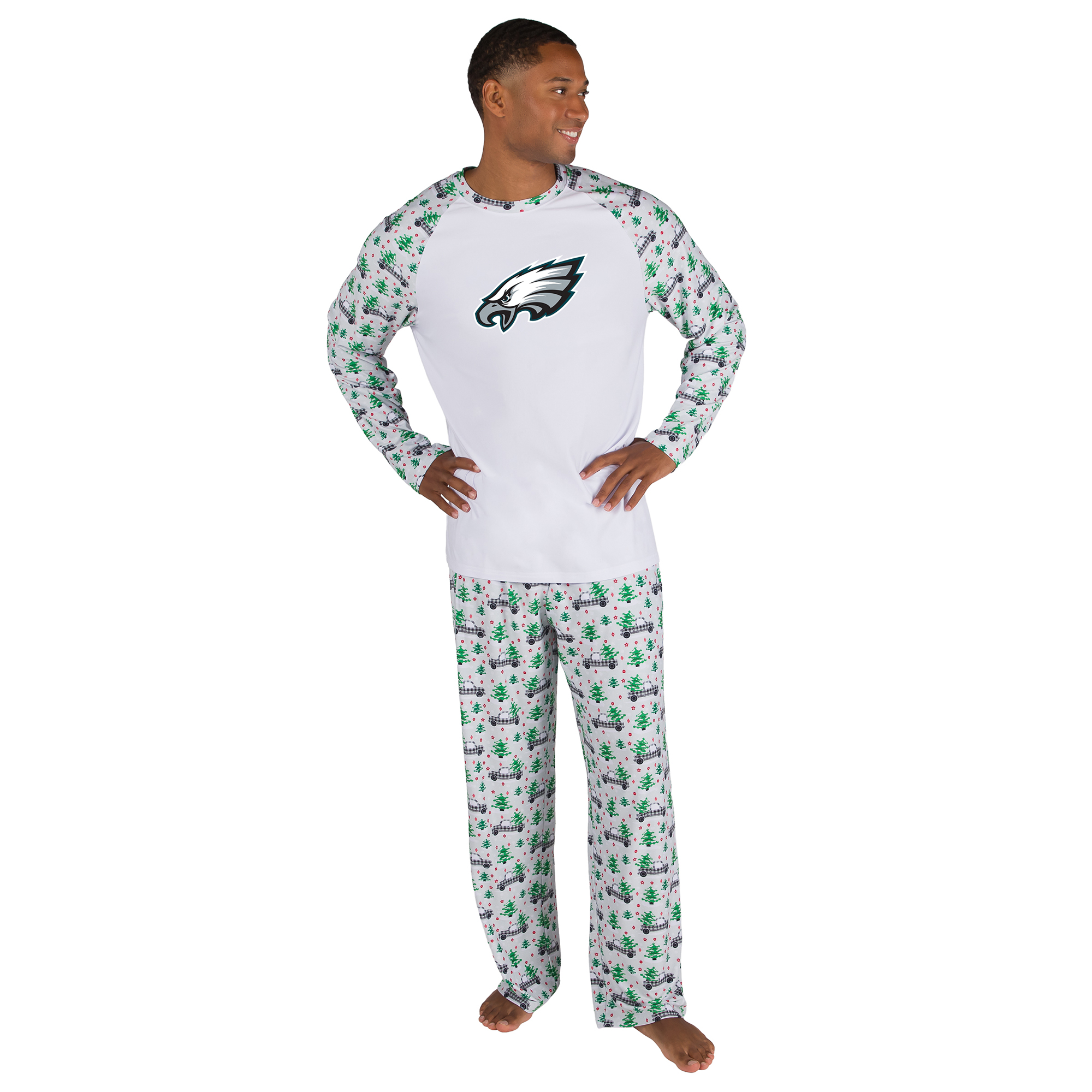 Men's Concepts Sport White Philadelphia Eagles Frostbite Knit Long Sleeve Top & Pants Sleep Set