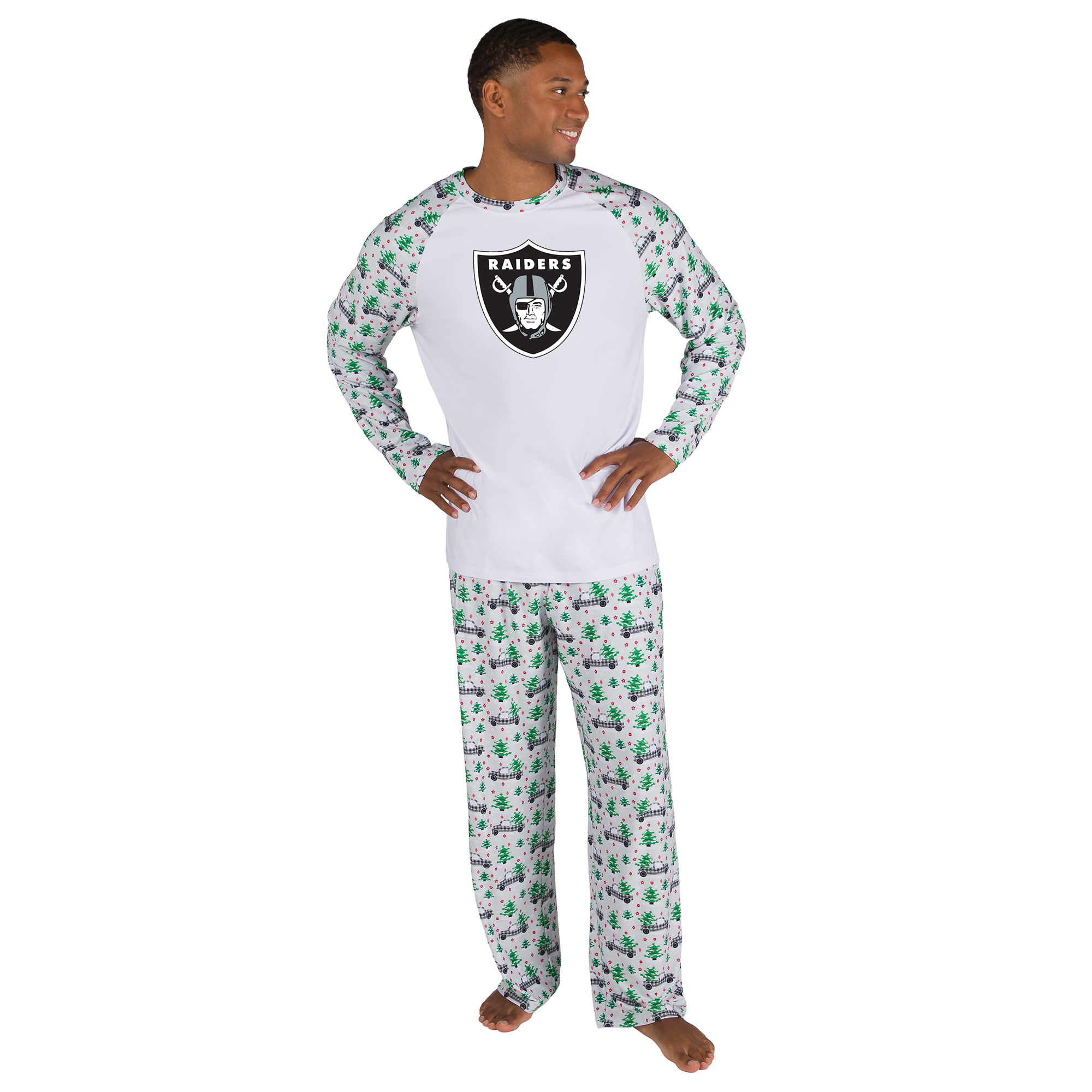 Men's Concepts Sport White Las Vegas Raiders Frostbite Knit Long Sleeve Top & Pants Sleep Set