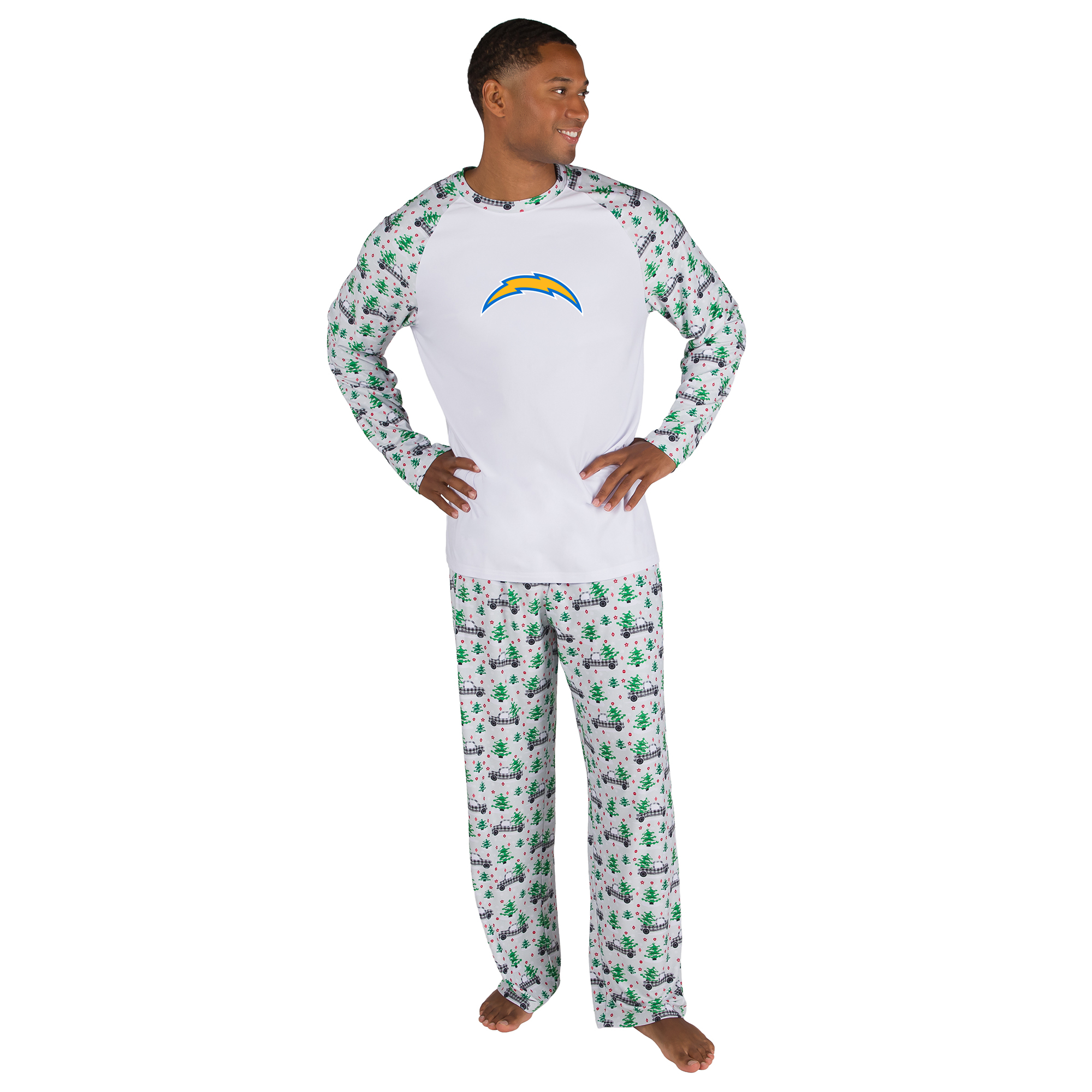 Men's Concepts Sport White Los Angeles Chargers Frostbite Knit Long Sleeve Top & Pants Sleep Set