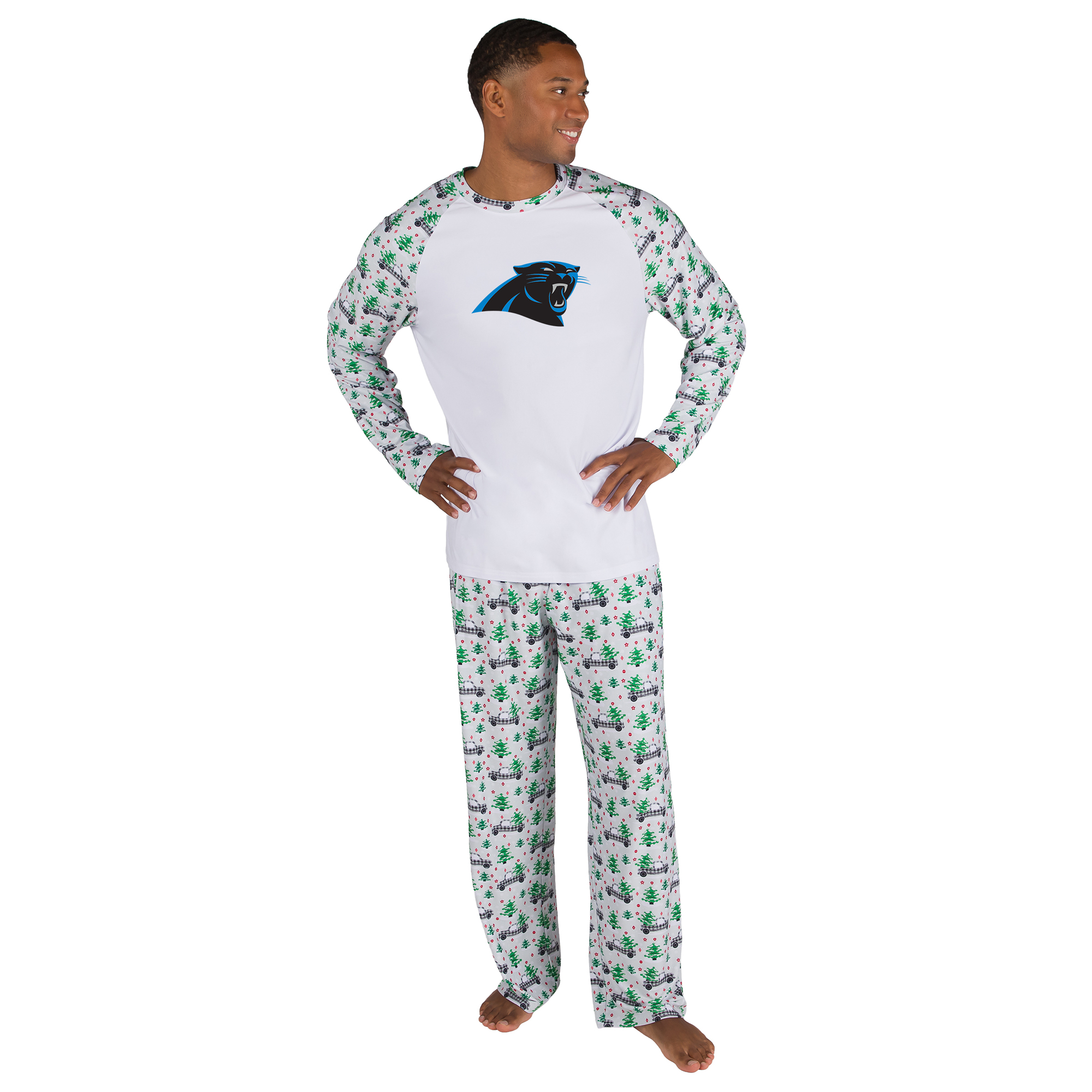 Men's Concepts Sport White Carolina Panthers Frostbite Knit Long Sleeve Top & Pants Sleep Set