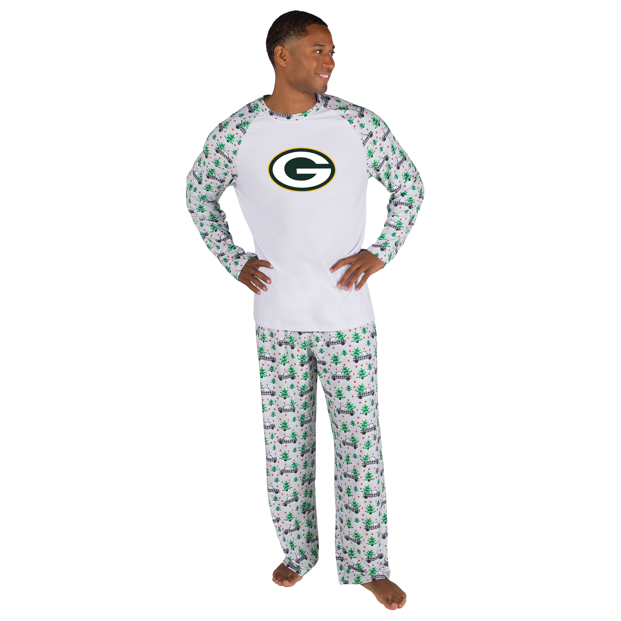 Men's Concepts Sport White Green Bay Packers Frostbite Knit Long Sleeve Top & Pants Sleep Set