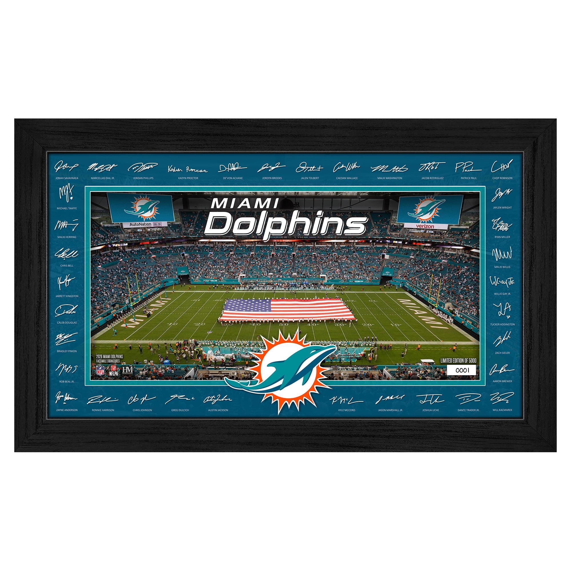 Highland Mint Miami Dolphins 12" x 20" 2026 Signature Gridiron Panoramic Framed Photo