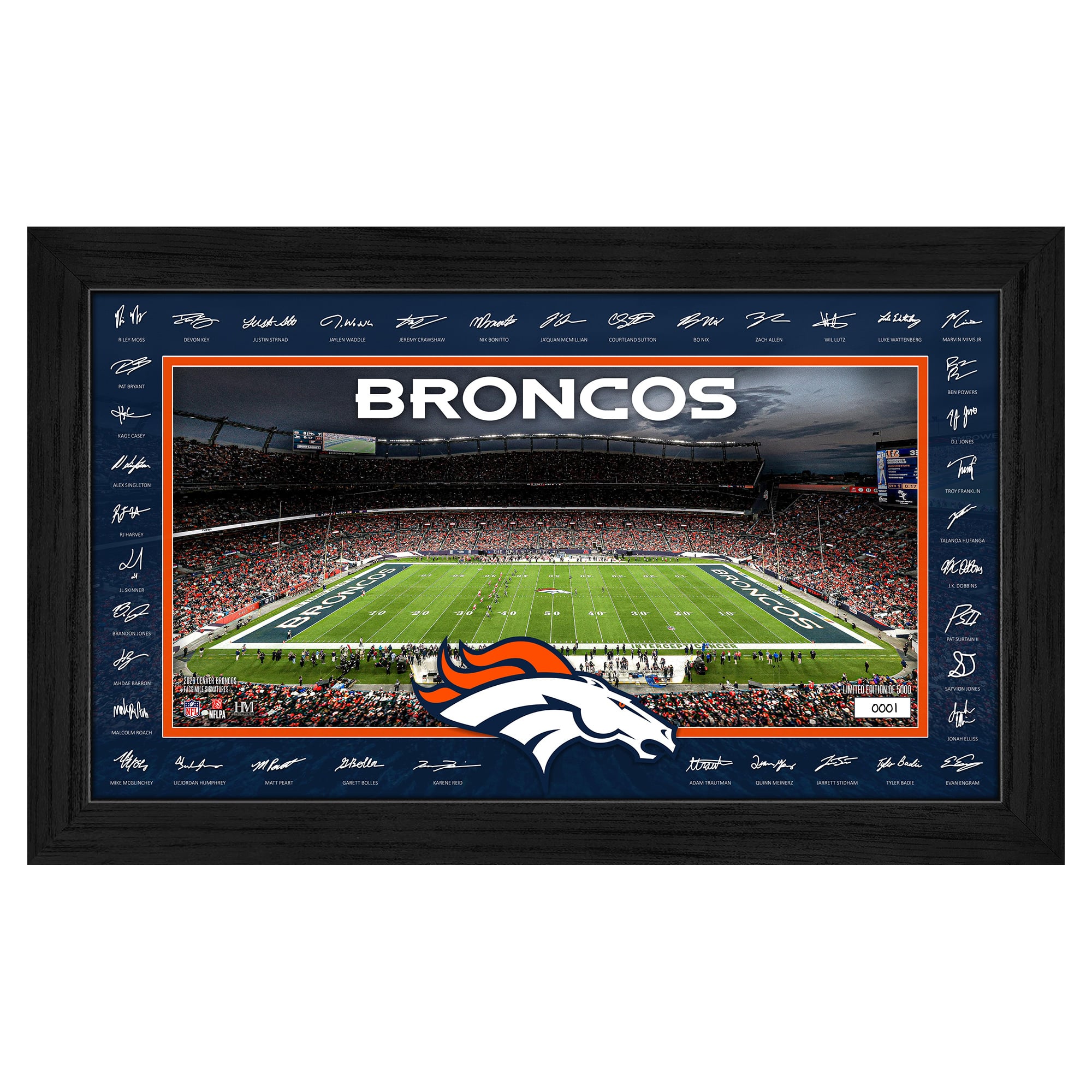 Highland Mint Denver Broncos 12" x 20" 2026 Signature Gridiron Panoramic Framed Photo