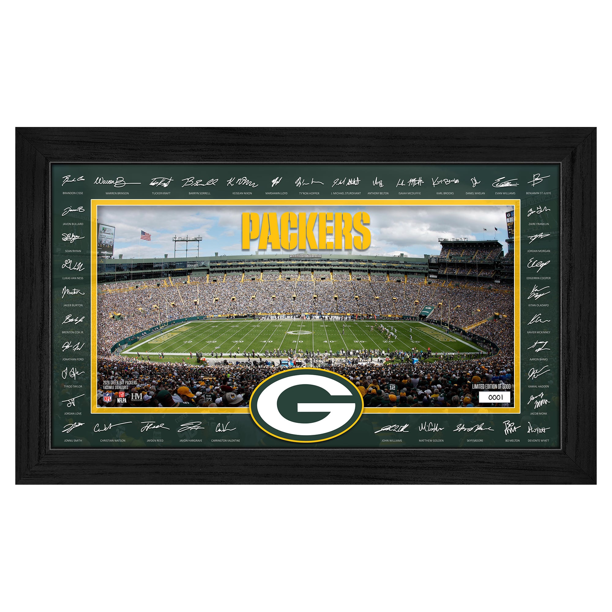 Highland Mint Green Bay Packers 12" x 20" 2026 Signature Gridiron Panoramic Framed Photo