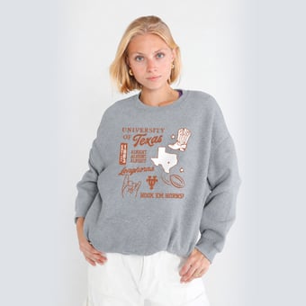 Women's Hype and Vice Heather Gray Texas Longhorns Icon Offside Crewneck Sweatshirt