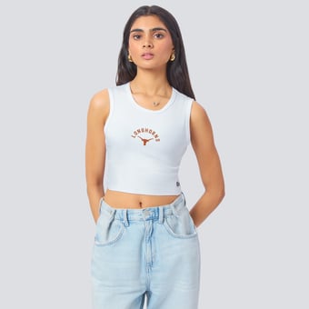 Women's Hype and Vice White Texas Longhorns Cut Off Tank Top