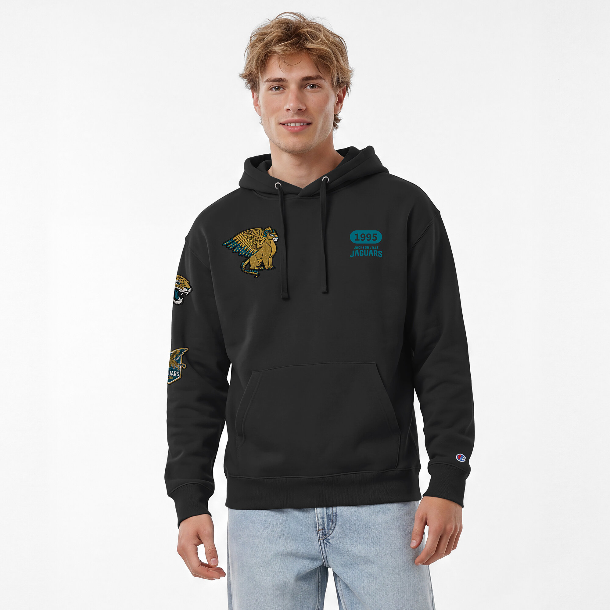 Men's Disney x Champion Black Jacksonville Jaguars Pepita All-Star Hoodie