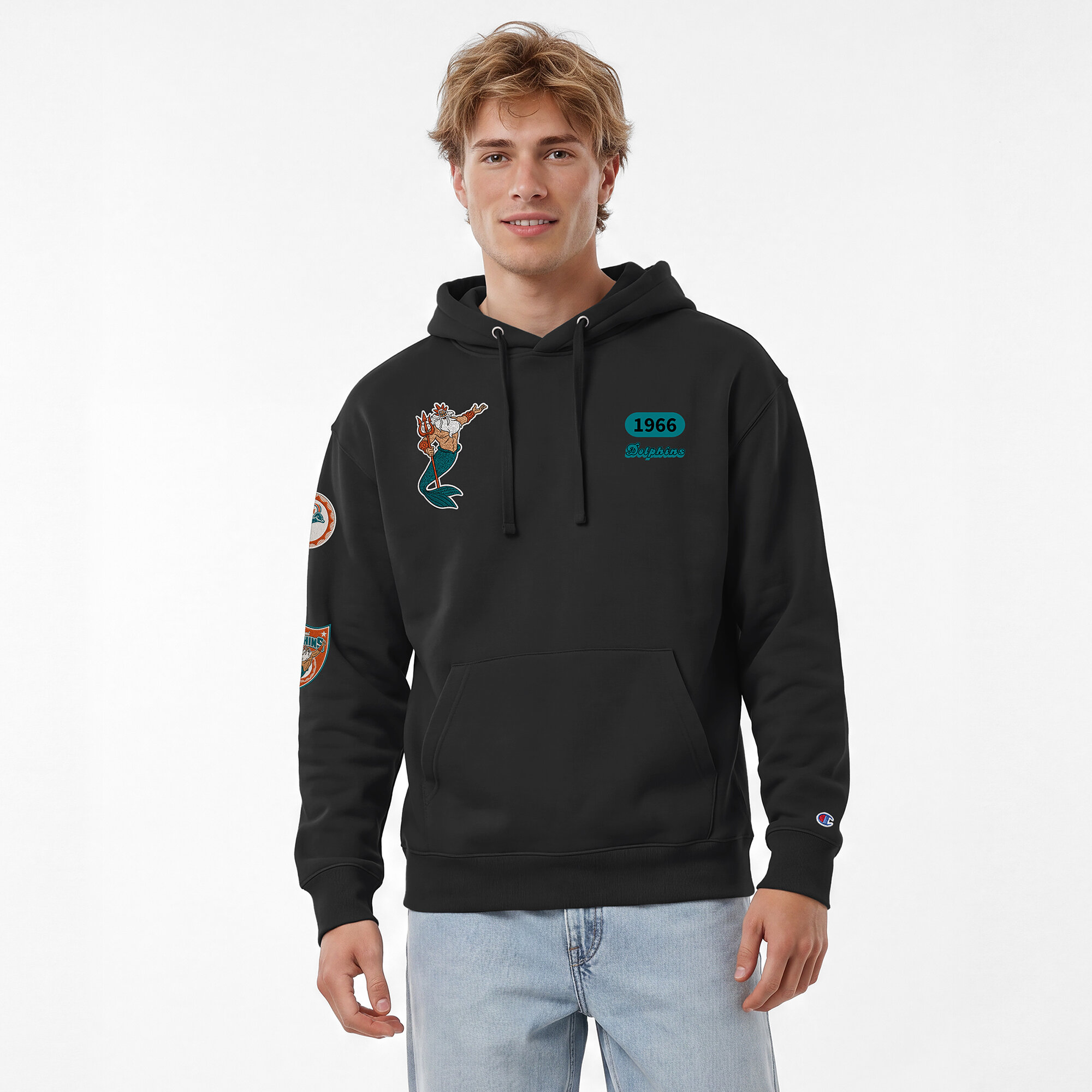 Men's Disney x Champion Black Miami Dolphins King Triton All-Star Hoodie