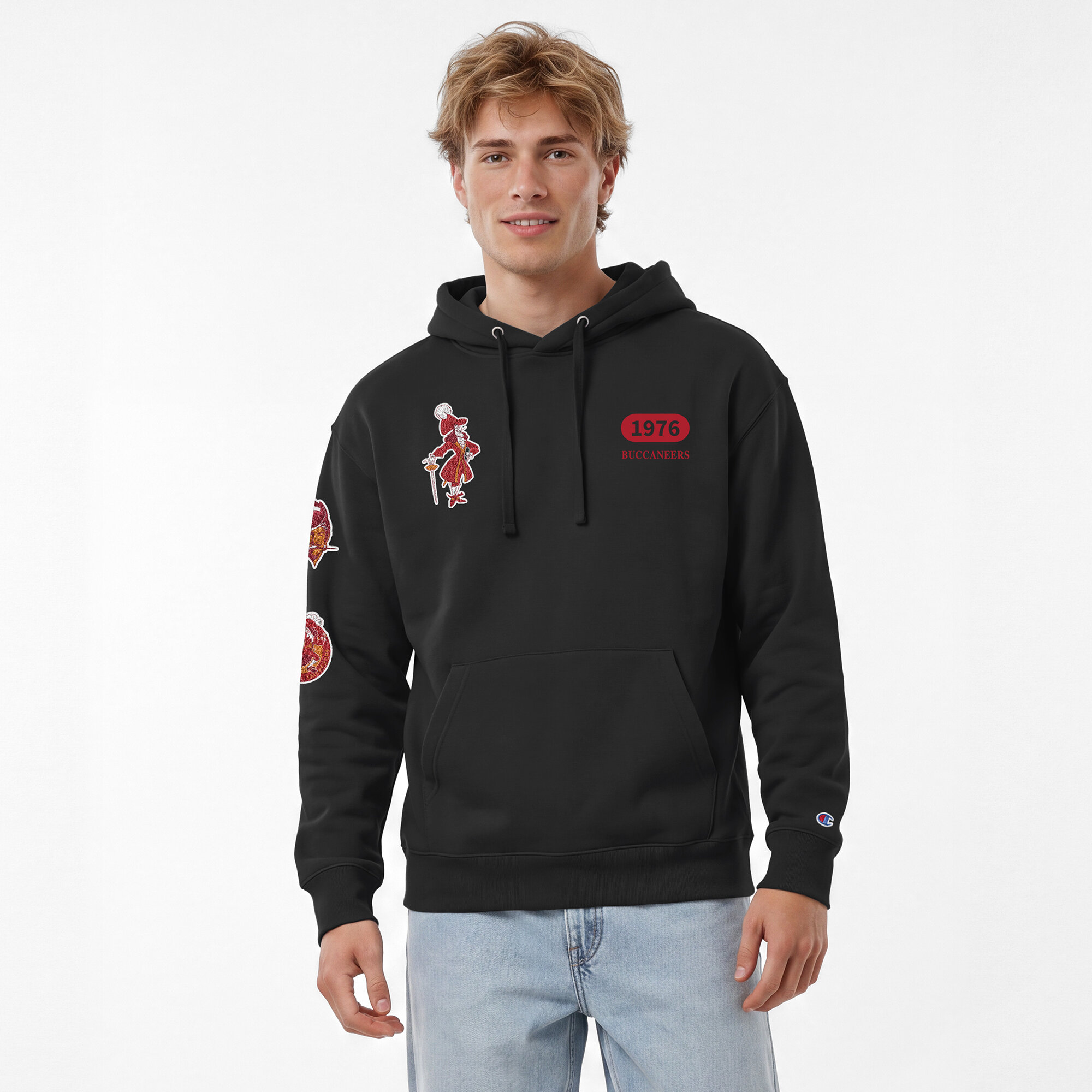 Men's Disney x Champion Black Tampa Bay Buccaneers Captain Hook All-Star Hoodie