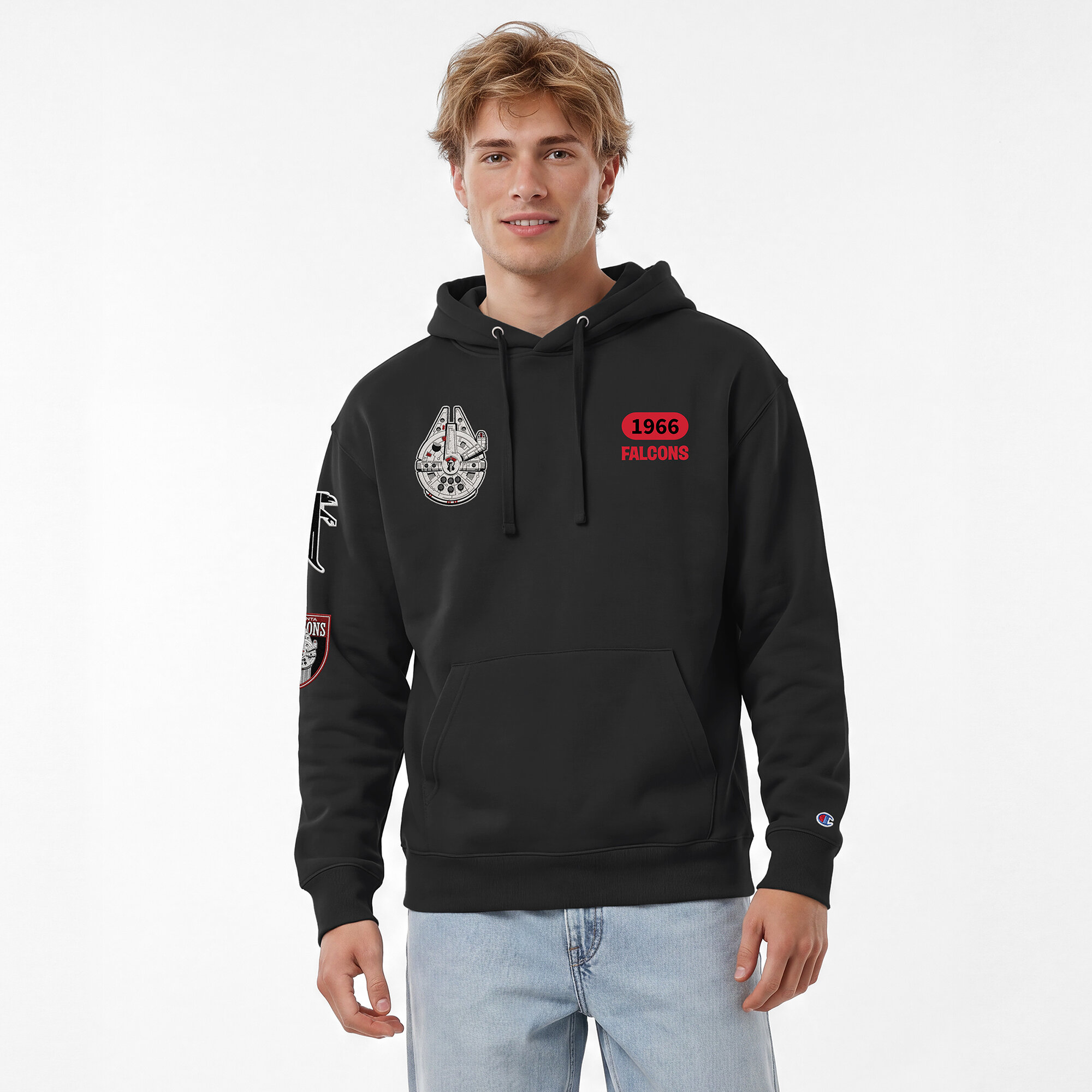 Men's Disney x Champion Black Atlanta Falcons Millennium Falcon All-Star Hoodie