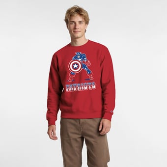 Men's Disney x Champion Red New England Patriots Captain America Powerblend Sweatshirt