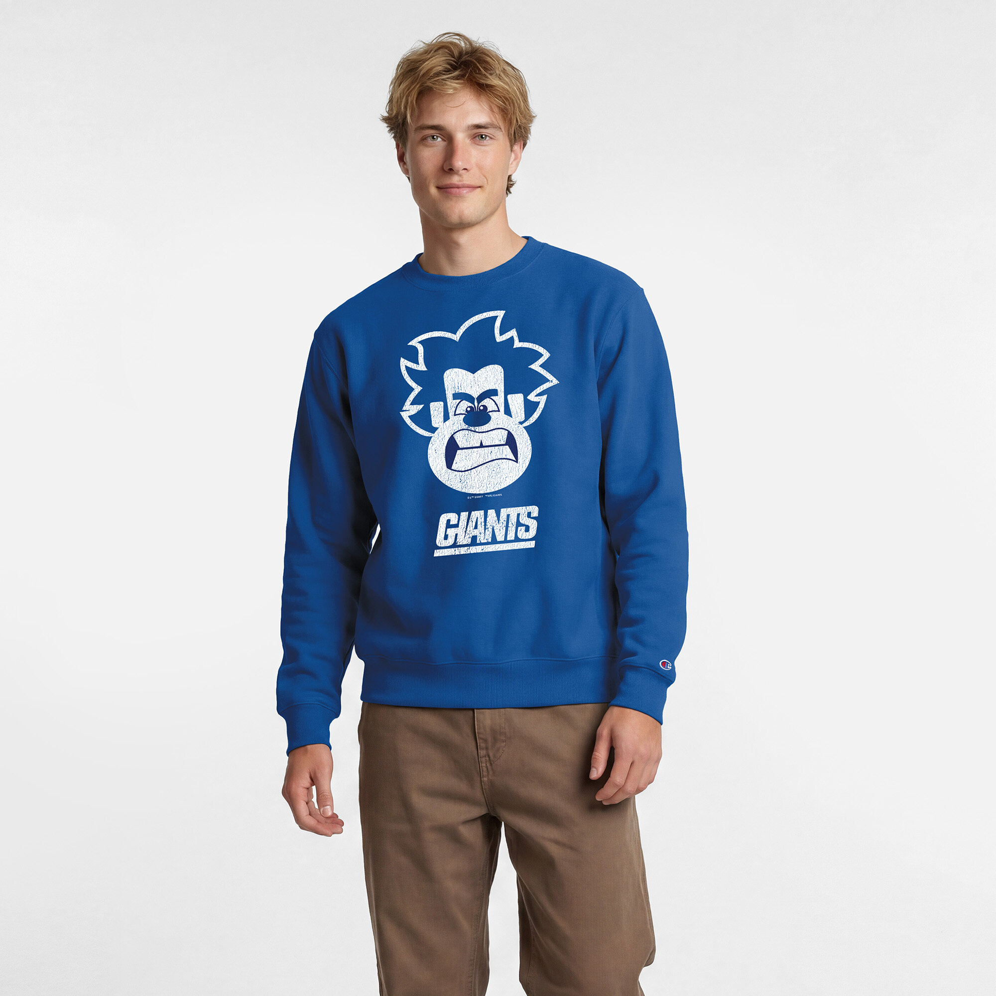 Men's Disney x Champion Royal New York Giants Wreck-It Ralph Powerblend Sweatshirt