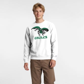 Men's Disney x Champion White Philadelphia Eagles Doctor Doom Powerblend Sweatshirt