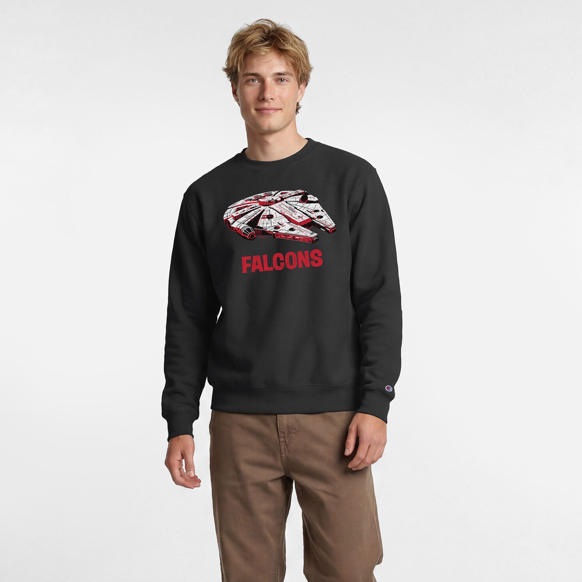 Men's Disney x Champion Black Atlanta Falcons Millennium Falcon Powerblend Sweatshirt