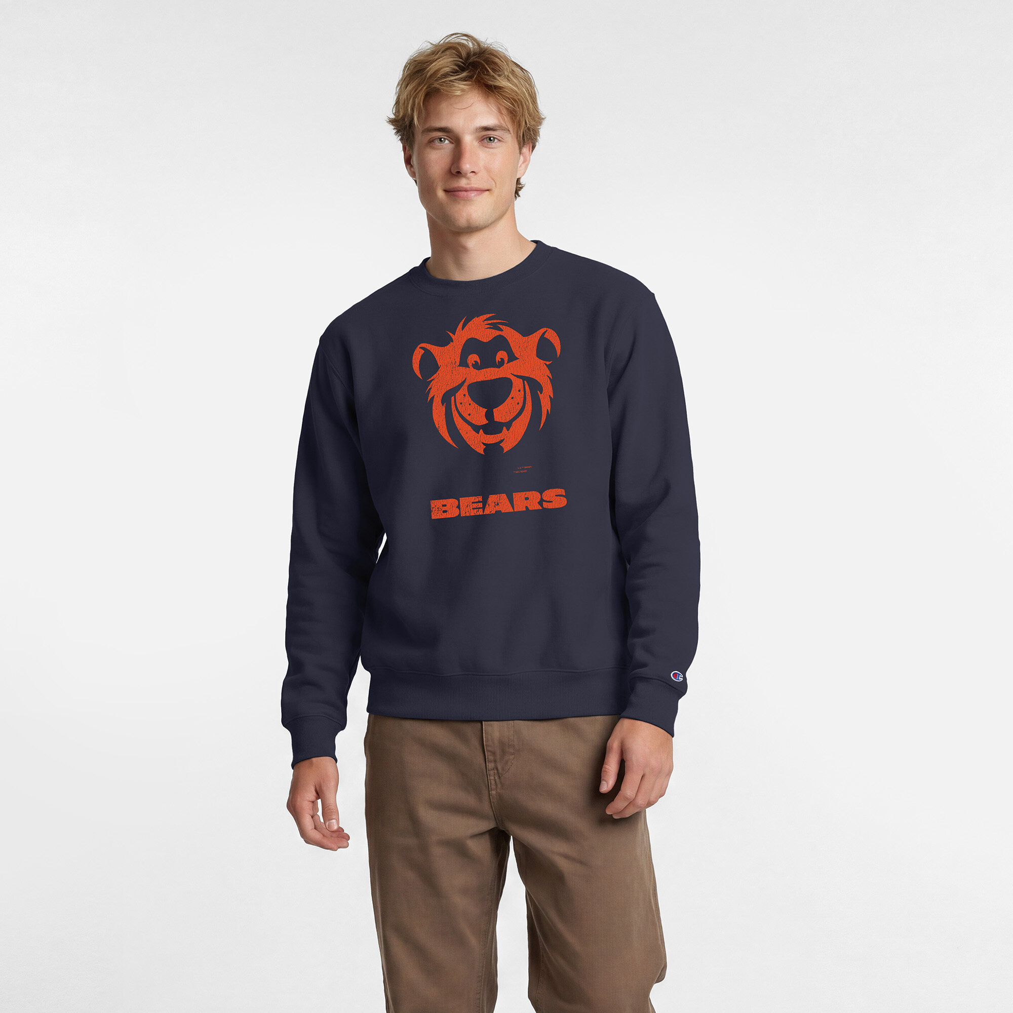 Men's Disney x Champion Navy Chicago Bears Baloo Powerblend Sweatshirt