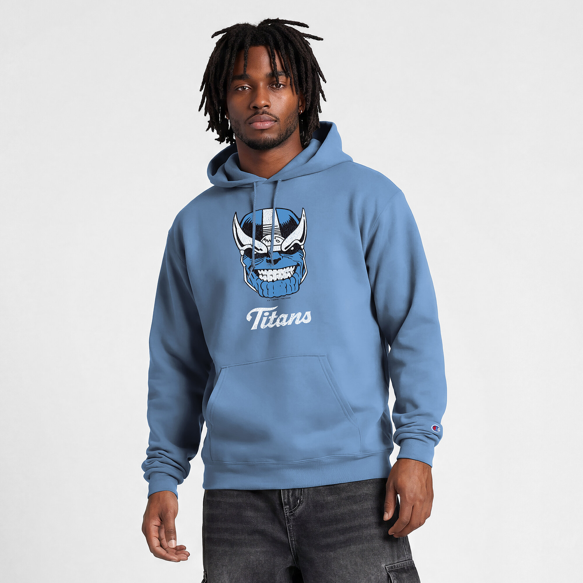 Men's Disney x Champion  Light Blue Tennessee Titans Powerblend Full Front Sweatshirt