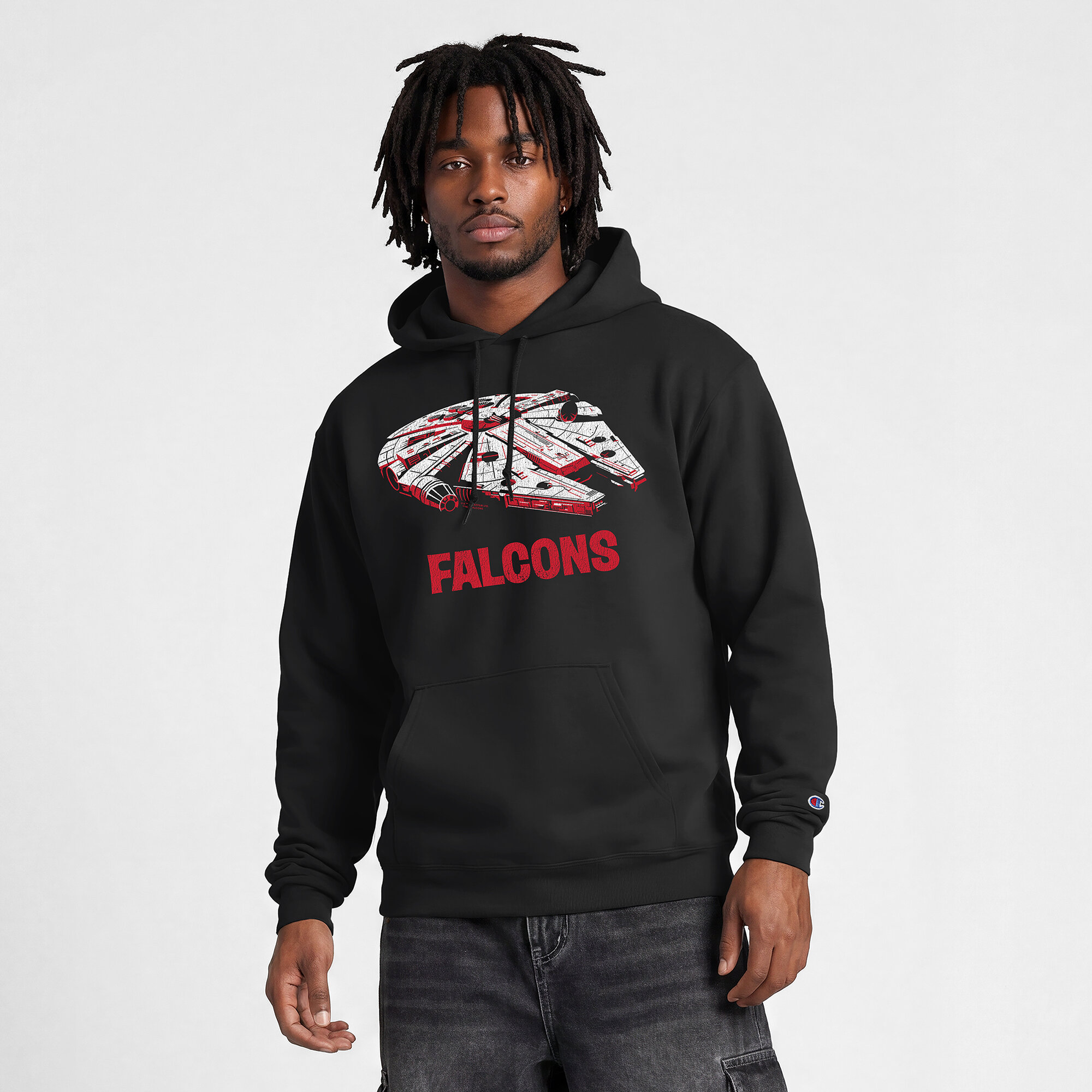 Men's Disney x Champion Black Atlanta Falcons Powerblend Full Front Sweatshirt