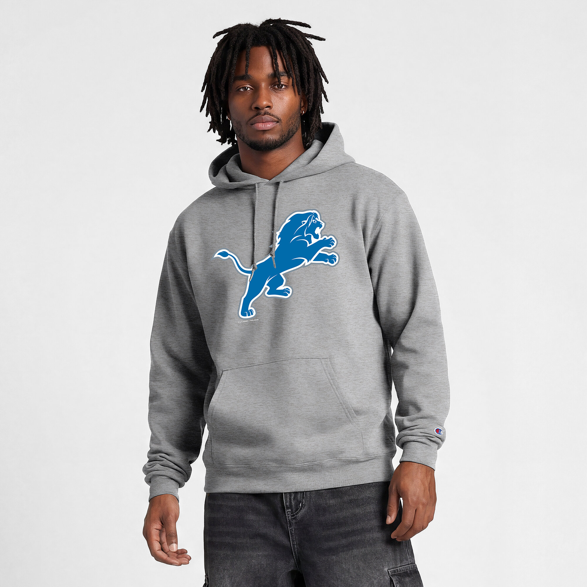 Men's Disney x Champion Heather Gray Detroit Lions Powerblend Full Front Sweatshirt