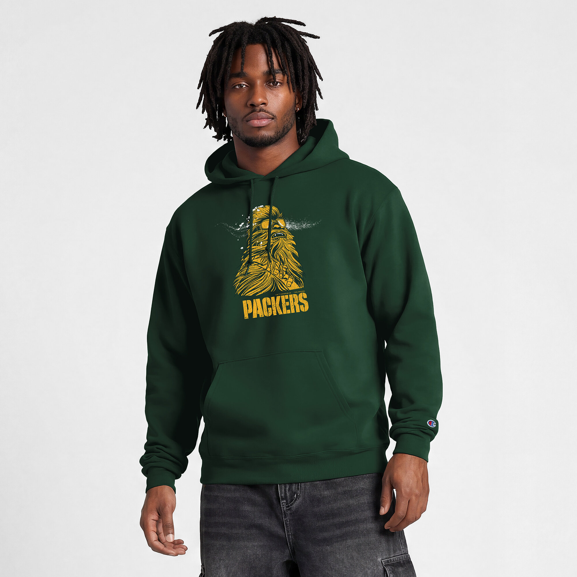 Men's Disney x Champion Green Green Bay Packers Powerblend Full Front Sweatshirt