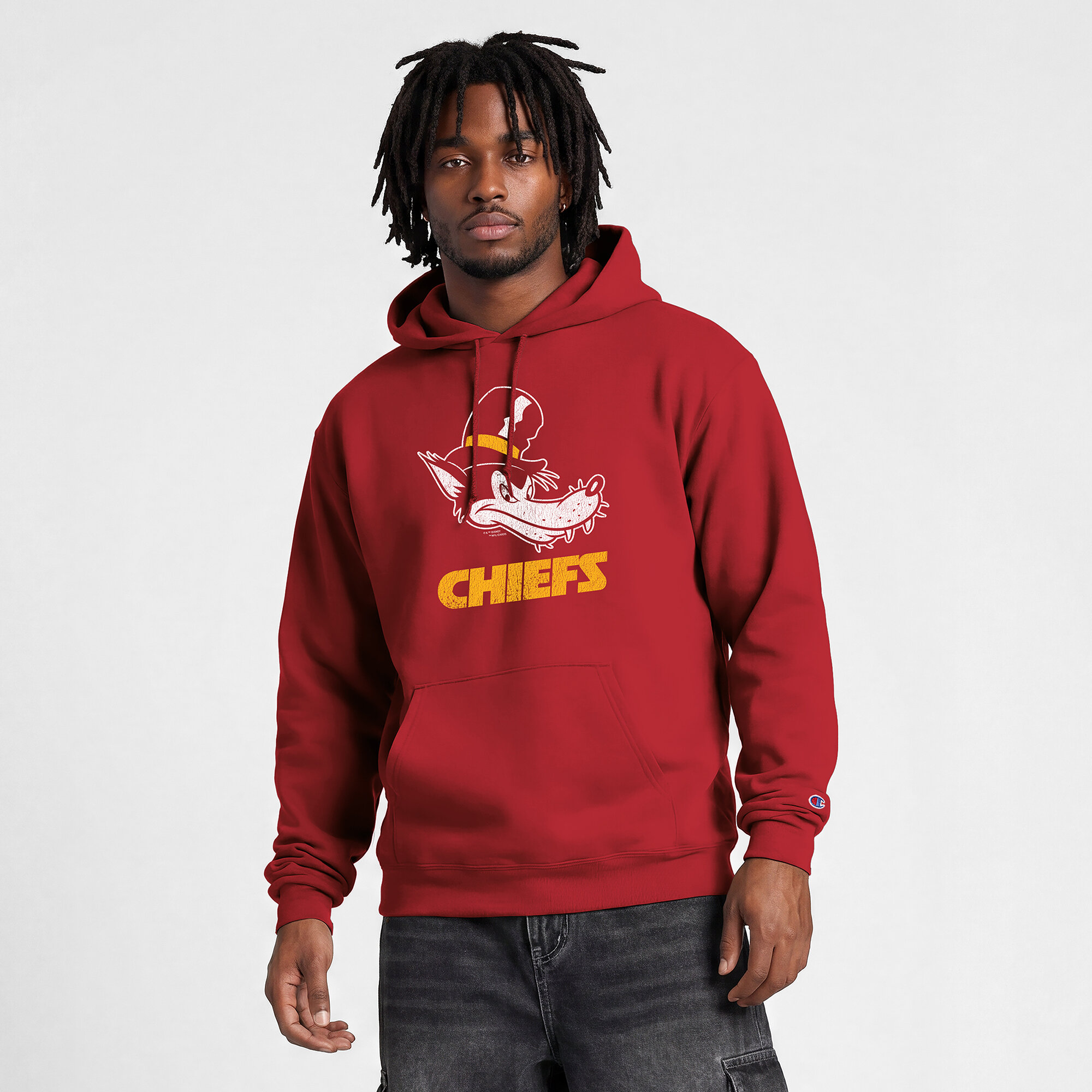 Men's Disney x Champion Red Kansas City Chiefs Powerblend Full Front Hoodie