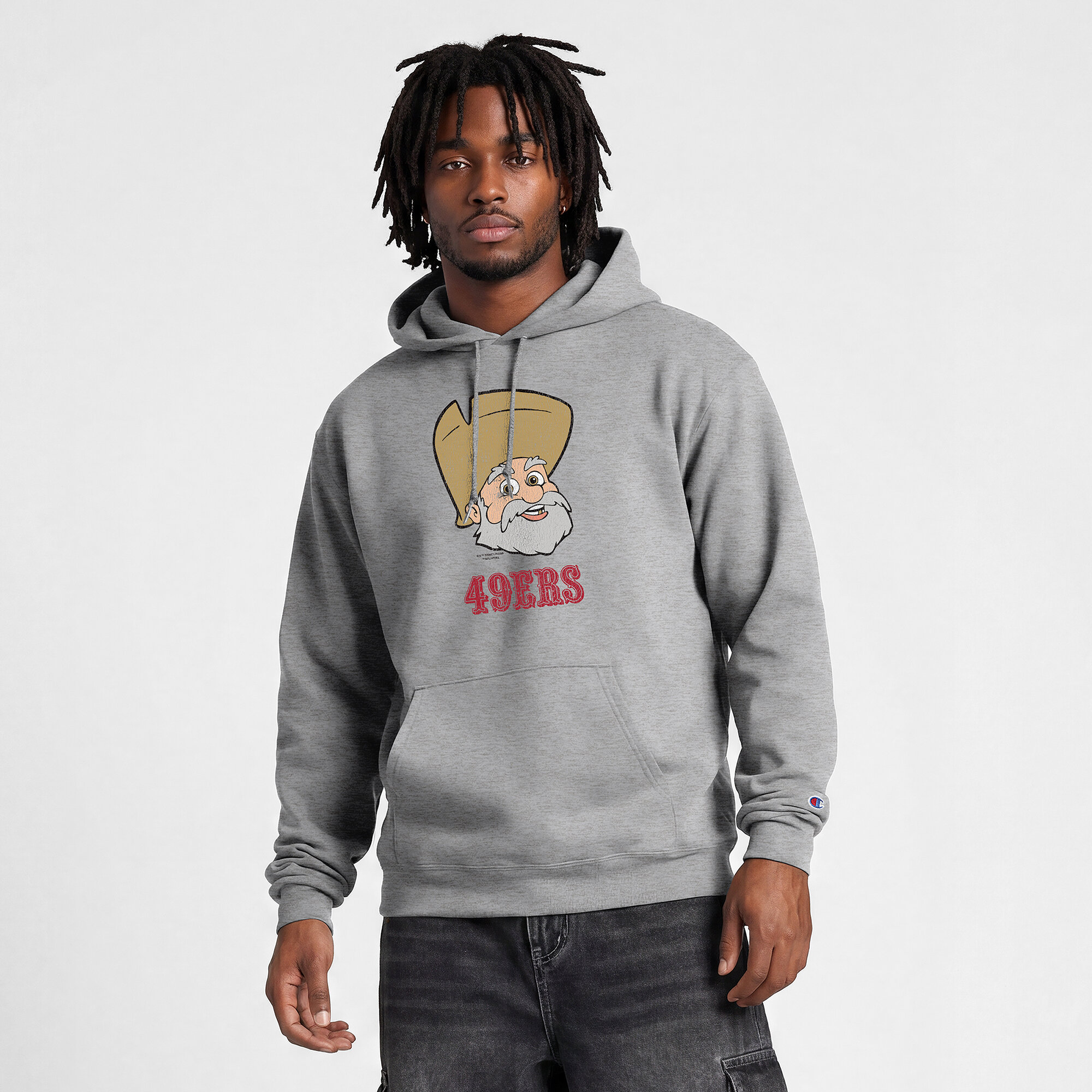 Men's Disney x Champion  Heather Gray San Francisco 49ers Powerblend Full Front Sweatshirt