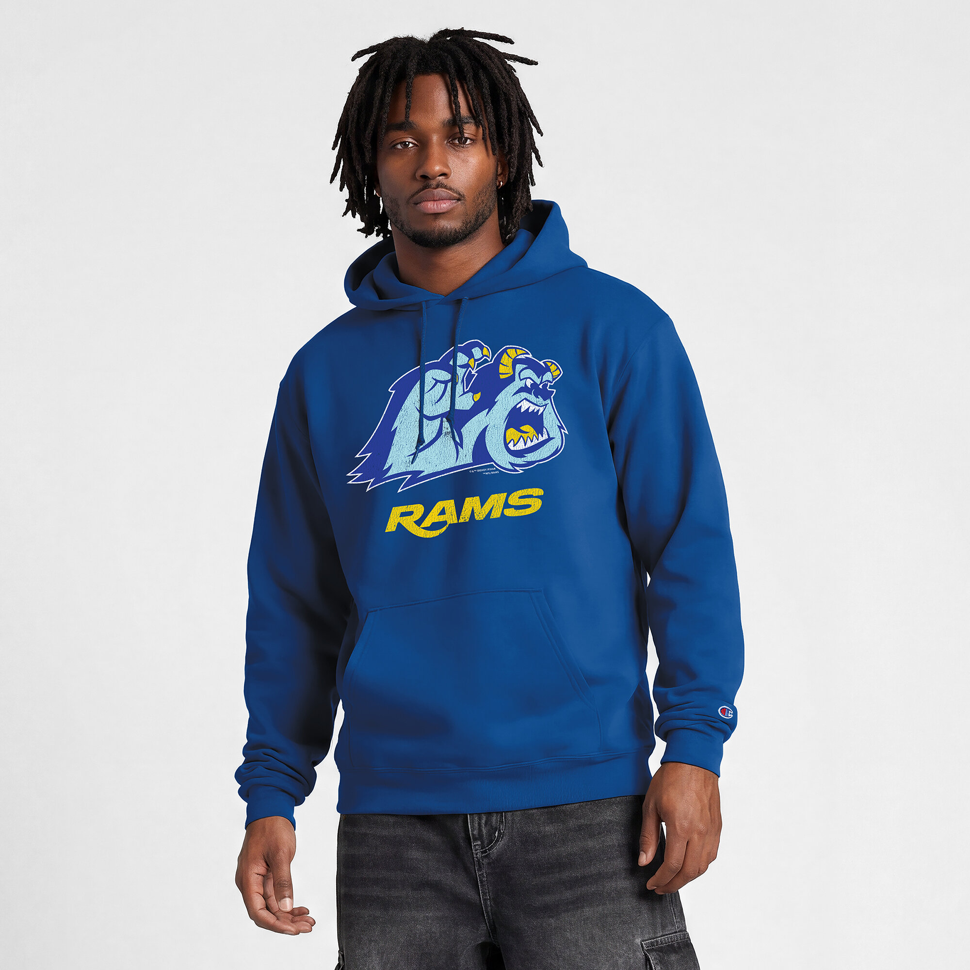 Men's Disney x Champion  Royal Los Angeles Rams Powerblend Full Front Sweatshirt