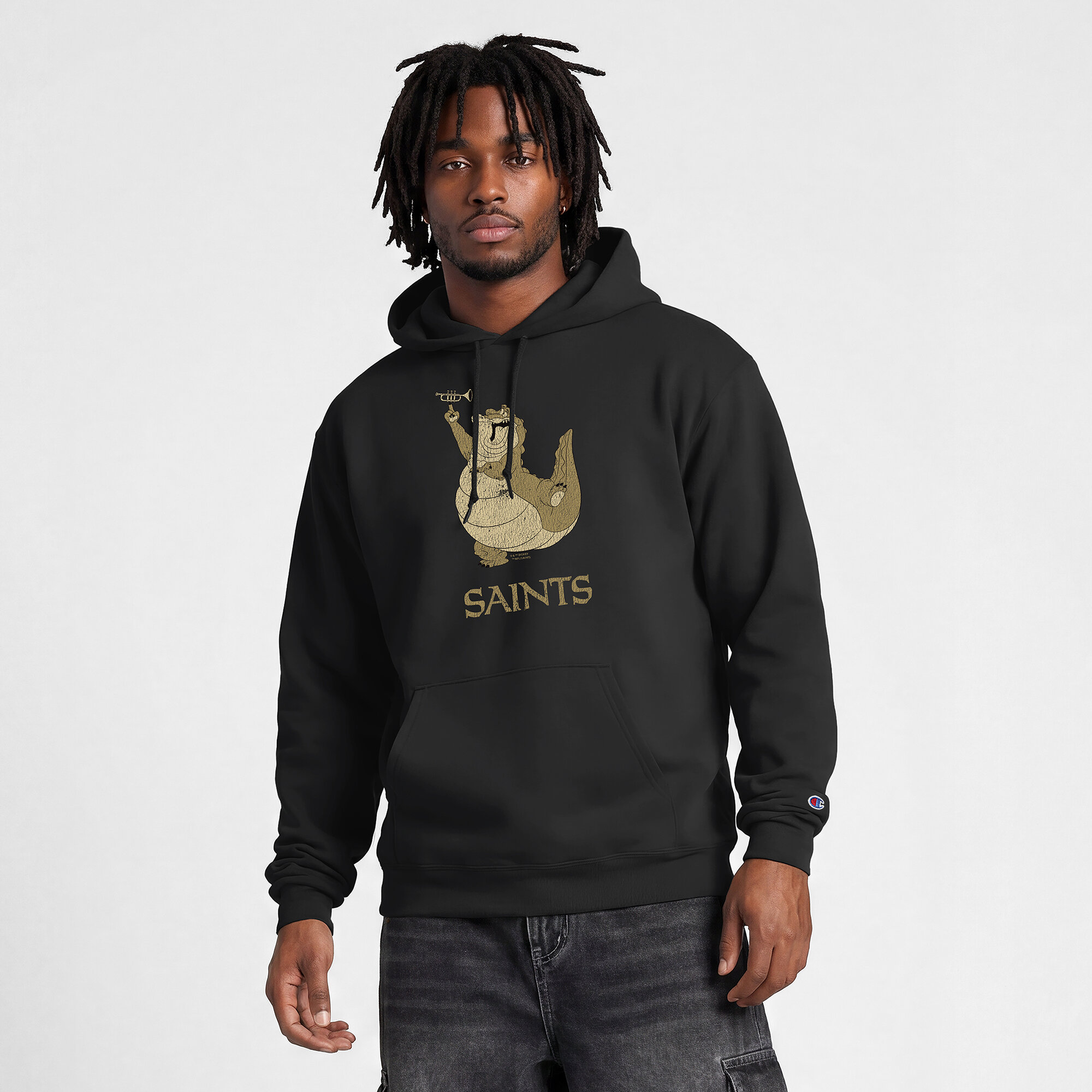 Men's Disney x Champion  Black New Orleans Saints Powerblend Full Front Sweatshirt