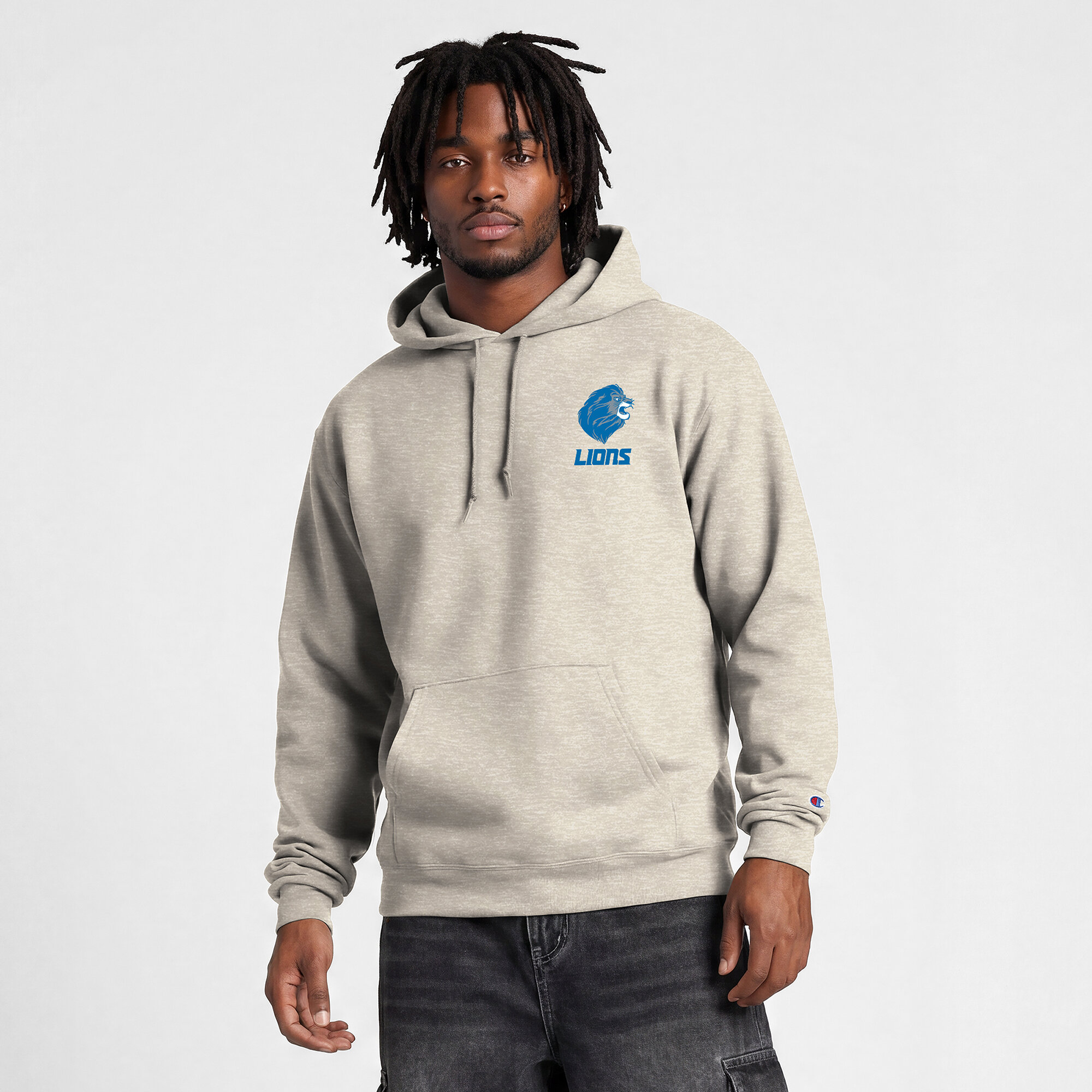 Champion Men's Disney x Oatmeal Detroit Lions Power blend Fullback Hoodie - Oatmeal