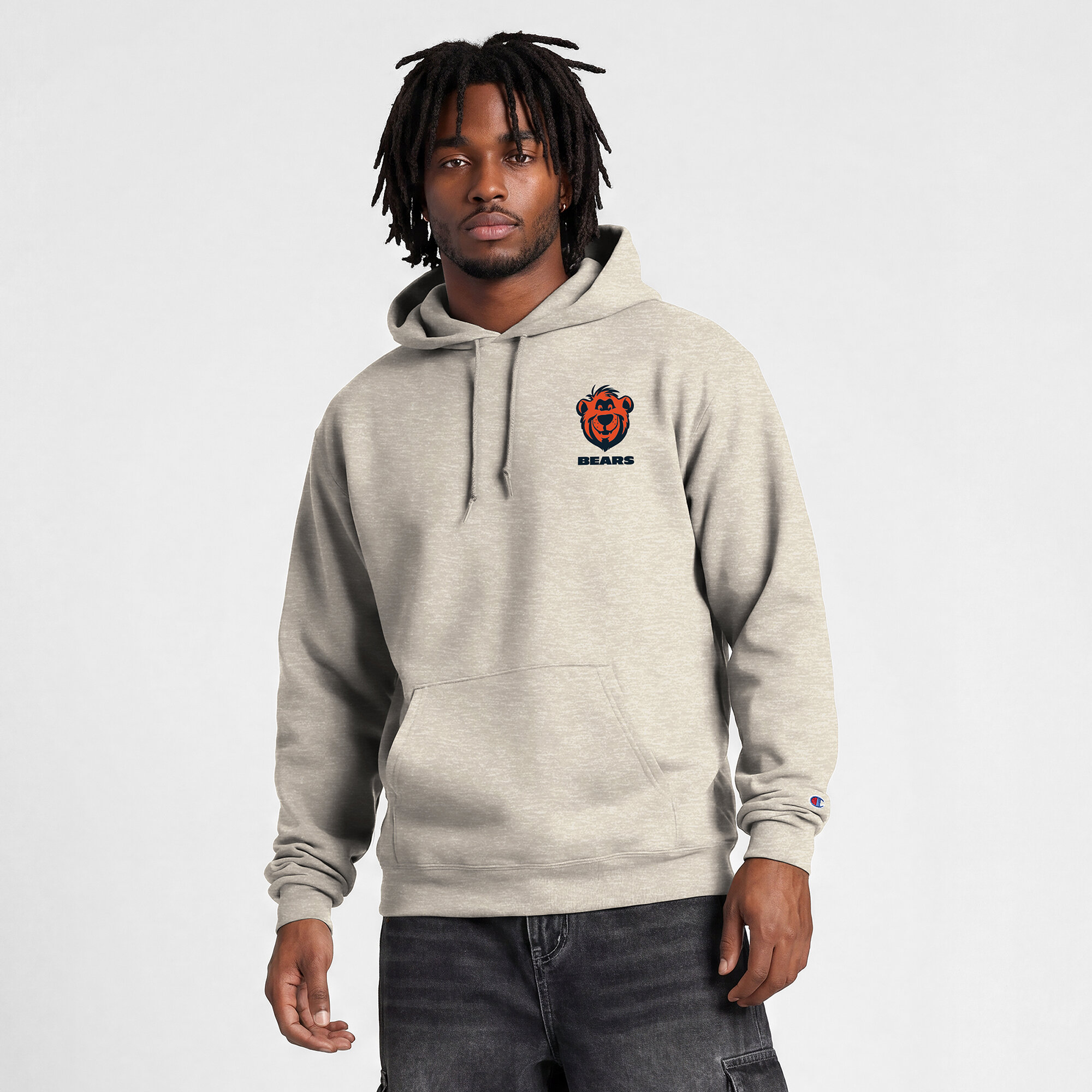 Men's Disney x Champion Oatmeal Chicago Bears Powerblend Fullback Hoodie