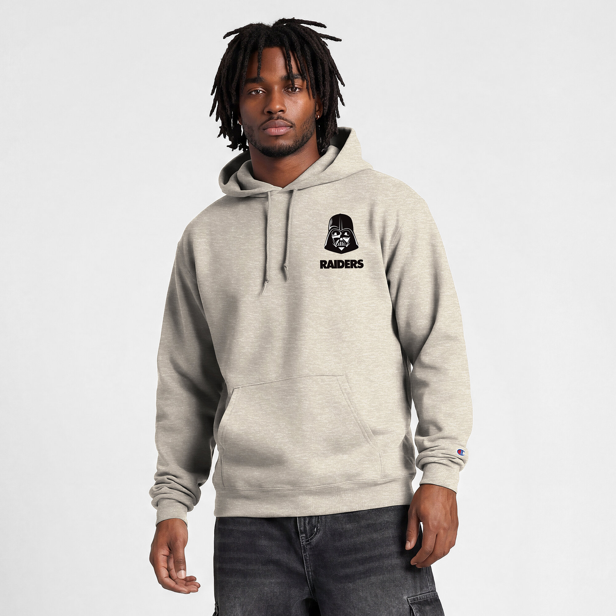 Men's Disney x Champion  Oatmeal Las Vegas Raiders Powerblend Fullback Hoodie