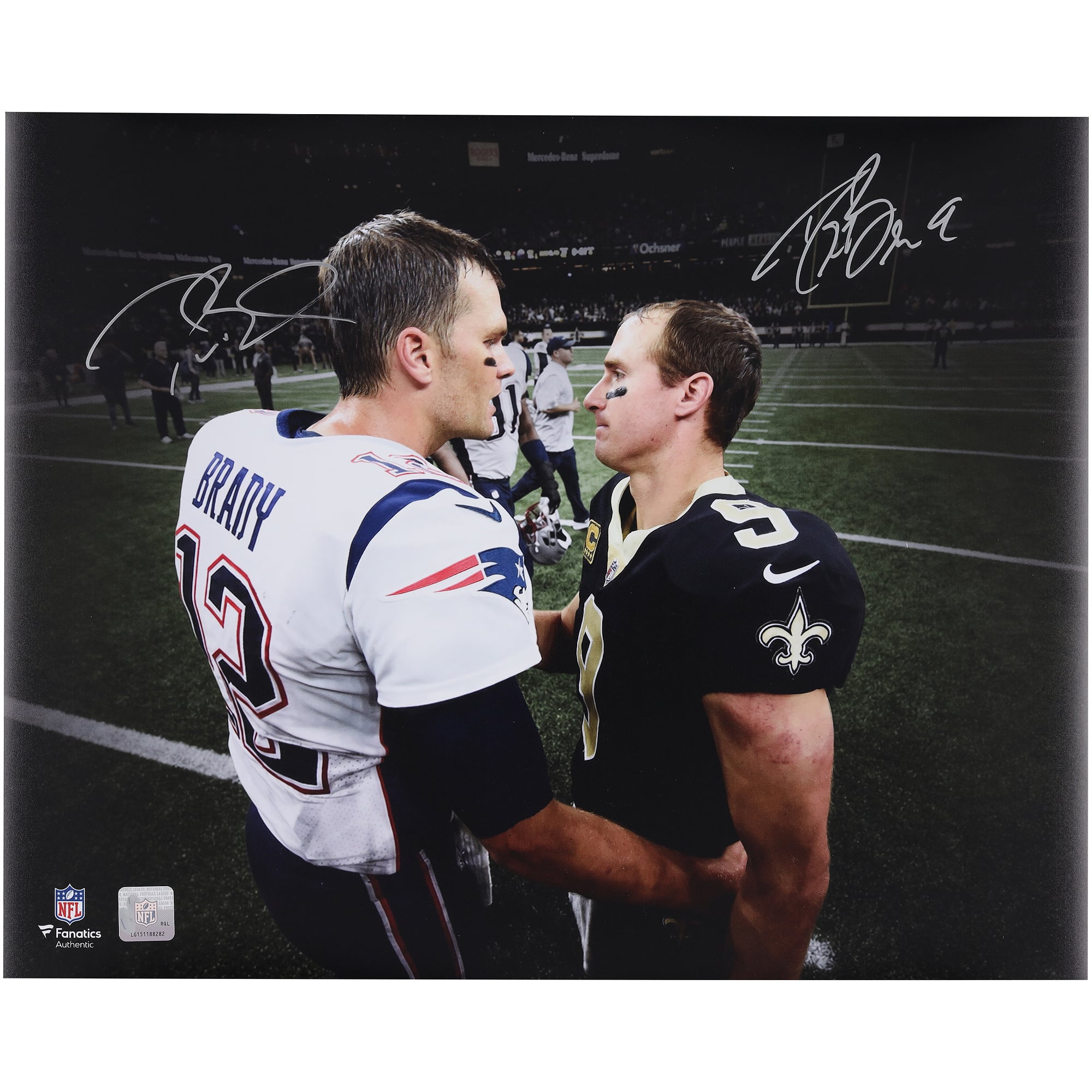 Tom Brady & Drew Brees Autographed 16" x 20" Handshake Photograph