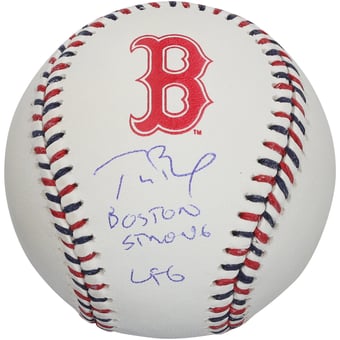 Tom Brady Boston Red Sox Autographed Team Color Laces Baseball with Multiple Inscriptions - Limited Edition #5/5