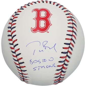 "Tom Brady Boston Red Sox Autographed Team Color Laces Baseball with ""Boston Strong"" Inscription - Limited Edition of 10"