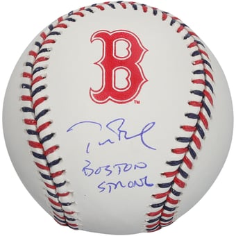 "Tom Brady Boston Red Sox Autographed Team Color Laces Baseball with ""Boston Strong"" Inscription - Limited Edition #10/10"